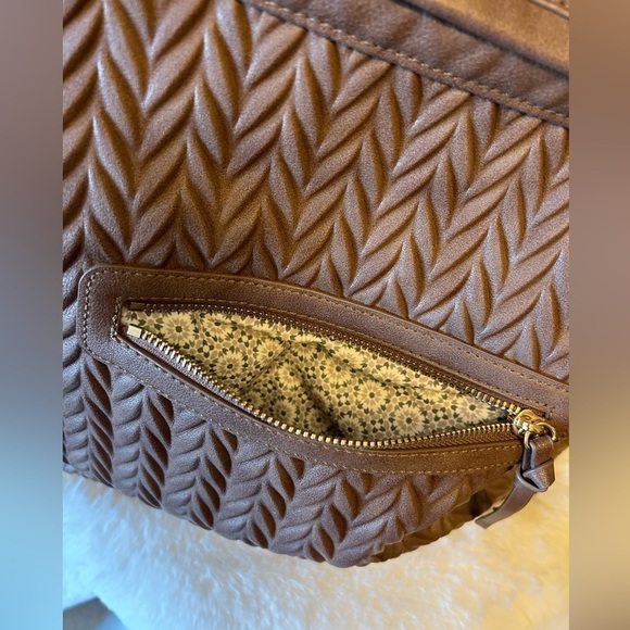 Moda Luxe Expresso brown M/L handbag faux leather abstract herringbone design. J - Picture 11 of 11